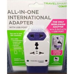 TravelSmart by Conair International Adapter USB Port 3 Outlets TS237WAP